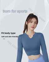 FITCOO SPORT โยคะพีชคอวีสัมผัสสะดือแขนยาวแห้งเร็วไม่มีรอยต่อเสื้อผ้าออกกำลังกาย Slimming กีฬากลางแจ้ง Tights