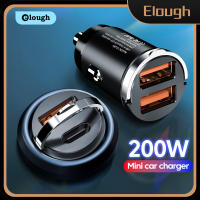 Elough 200W ที่ชาร์จยูเอสบีขนาดจิ๋วสำหรับรถยนต์ USB C โทรศัพท์ในรถยนต์ที่ชาร์จความเร็วสูง IPhone13อะแดปเตอร์ชาร์จสำหรับ12 Xiaomi Huawei P40 Samsung QC3.0 PD