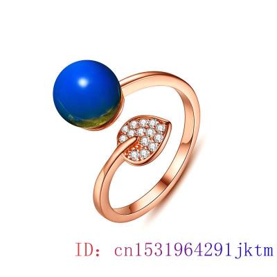 Blue Amber Bead Ring Amulet Gemstone 925 Silver Jewelry Women Charm Fashion Zircon Natural Crystal Gift