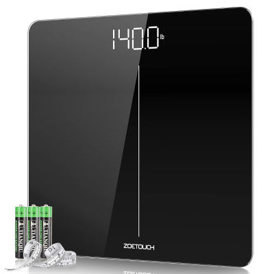 ZOETOUCH Digital Scale for Body Weight, Bathroom Scale, Weighing Bath Scale for People, LED Display, 400 Pounds, Tape Measure and Batteries Included 400 lb Dark Black