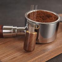 Coffee Tamper Natural Stainless Steel Needles Wood Handle Espresso Powder Stirrer Distributors Leveler Tool Hand Stirrer Leveler