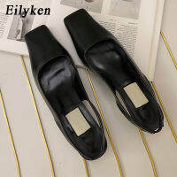 Eilyken High Quality Cozy PU Leather Shallow Women Pumps Fashion Low Heel Sandals Ladies Party Dress Shoes Autumn Outdoor Slides