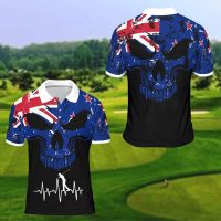 New Zealand Summer Skull Golf Polo Shirt Golbctmh 3 Button Fabric Polo Shirt