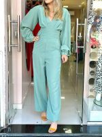 【cw】ZC-3611 European and American Foreign Trade New Womens Clothing V Inlectual Jumpsuit Casual High Waist Slimming Blue Jumpsuit ！