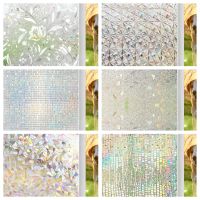 3D Rainbow Window Film Sun Blocking Stained Glass Window Privacy Film for Home Static Cling Non Adhesive Window Stickers Anti-UV