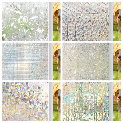 3D Rainbow Window Film Sun Blocking Stained Glass Window Privacy Film for Home Static Cling Non Adhesive Window Stickers Anti-UV