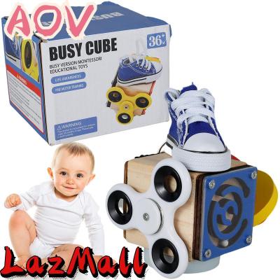 AOV Busy กิจกรรม Cube สำหรับเด็กไม้ Busy Block Board สำหรับทารกพัฒนา Fine Motor Skills สำหรับของขวัญเด็ก COD จัดส่งฟรี
