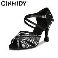 1 CINMIDY Rhinestone ละตินรองเท้าเต้นรำบอลรูมส้นสำหรับเต้นรำแทงโก้ Chacha รองเท้าเต้นรำการเต้นซาลซ่ารองเท้าปาร์ตี้นุ่มรองเท้างานแต่งงาน