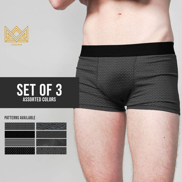 Crown Printed Boxer Brief for Men Set of 3 Assorted Colors Garterized