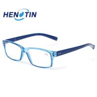 Henotin Reading Glasses Men and Women with Rectangular Frame Spring Hinge Decorative Eyeglasses Presbyopic Optacal HD Eyewear