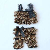 Hot Selling Toddler Fashion Summer Leopard Satin Costume Sling Ruffle Girls Baby Split Rompers Black Bow Children Clothing Suit  by Hs2023