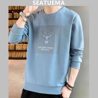 SEATUEMA เสื้อกันหนาวผู้ชายแขนยาวเสื้อยืดเกาหลีรอบคอ Pullover แนวโน้มเสื้อผ้าผู้ชาย