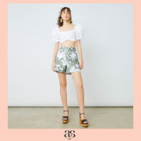 [asv rs23] Floral Tropical Shorts กางเกงผู้หญิง ขาสั้น เอวสูง แต่งคาดเข็มขัด ผ้าลายดอกไม้
