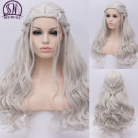 MSIWIGS Long Silver White Braided Curly Wigs Cosplay Halloween Hollywood Synthetic Blonde for Women Hair Heat Resistant