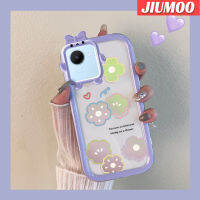 JIUMOO เคสสำหรับ Realme C30 C30s Narzo 50i Prime เคสลายการ์ตูนดอกไม้น่ารัก Little Monster แบบผูกโบว์แบบนิ่มกันกระแทกทนต่อการขีดข่วนเคสโทรศัพท์โปร่งใสฝาครอบป้องกันซิลิกาเจล TPU