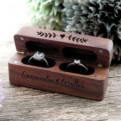 Personalized Double Slot Engagement Ring Box Ring Bearer Box Wood Ring Holder Proposal Ring Box Personalized Ring Pillow