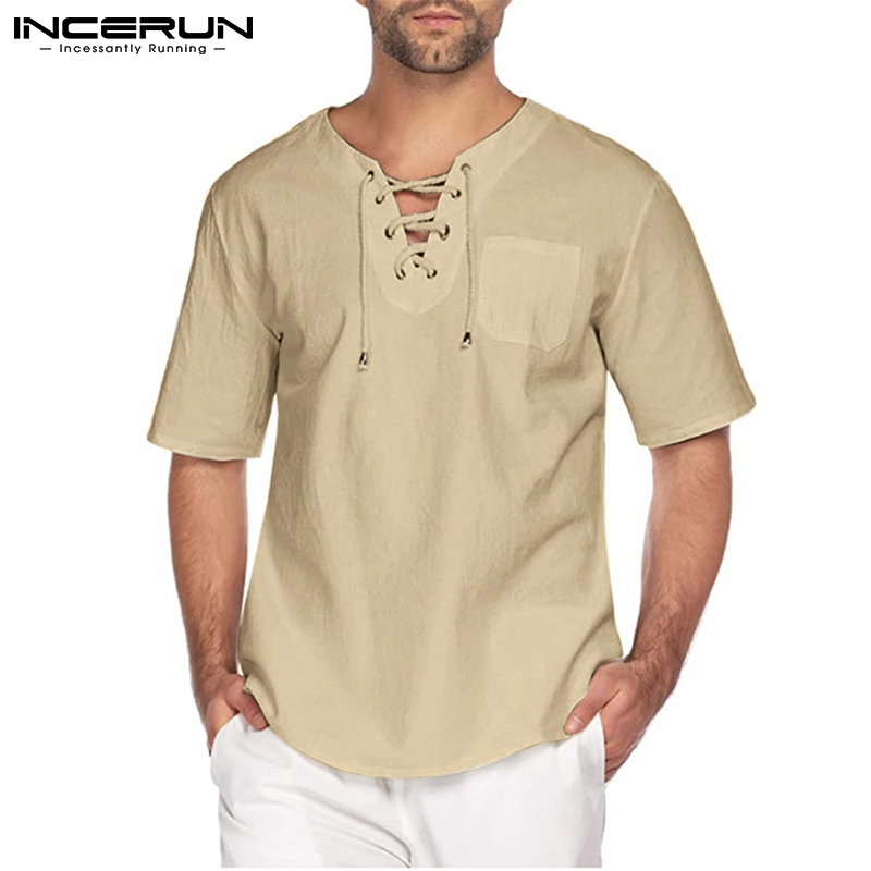Tops Cotton Linen Men's T Shirt Tee Shirts Short Sleeve Hippy Baggy