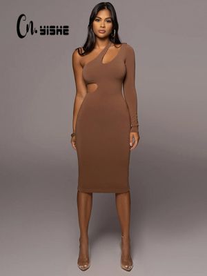 CNYISHE Fall Clothes For Women Dress One Shoulder Sexy Cut Out Party Club Dresses Woman Backless Bodycon Tight Fitted Dress Robe