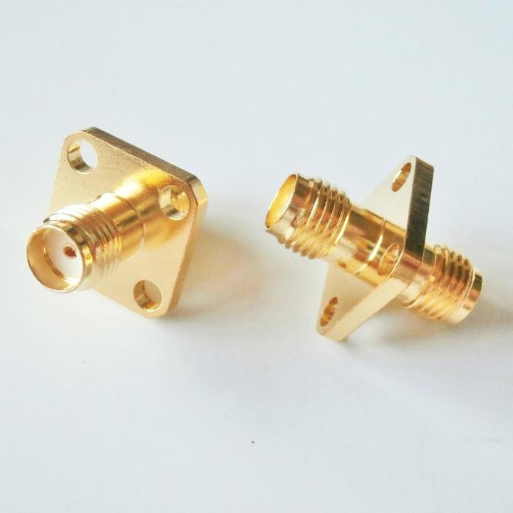 sma-2-dual-female-connector-sma-female-to-sma-female-plug-4-hole-flange-panel-mount-same-length-gold-brass-rf-coaxial-adapters-electrical-connectors
