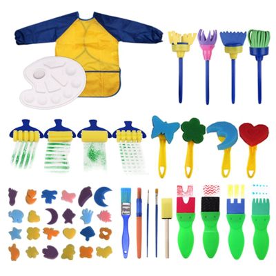 47 Pcs Children Sponge Painting Brushes Set Paint Apron Toys Crafts Kits Toddler Painting Tools