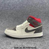 Original AJ1 Jord * n1 MID SE 1st Generation-Top รองเท้าบาสเก็ตบอลผู้ชาย Beige Red 40 46ของแท้หนังรองเท้าลำลองรองเท้าวิ่งกีฬารองเท้าเดิน