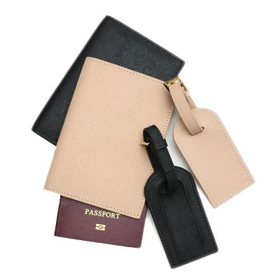 Fashion Monogrammed Initial Letters Unisex Saffiano Leather Passport Holder Luggage Tag Passport Cover Set Travel Accessorries