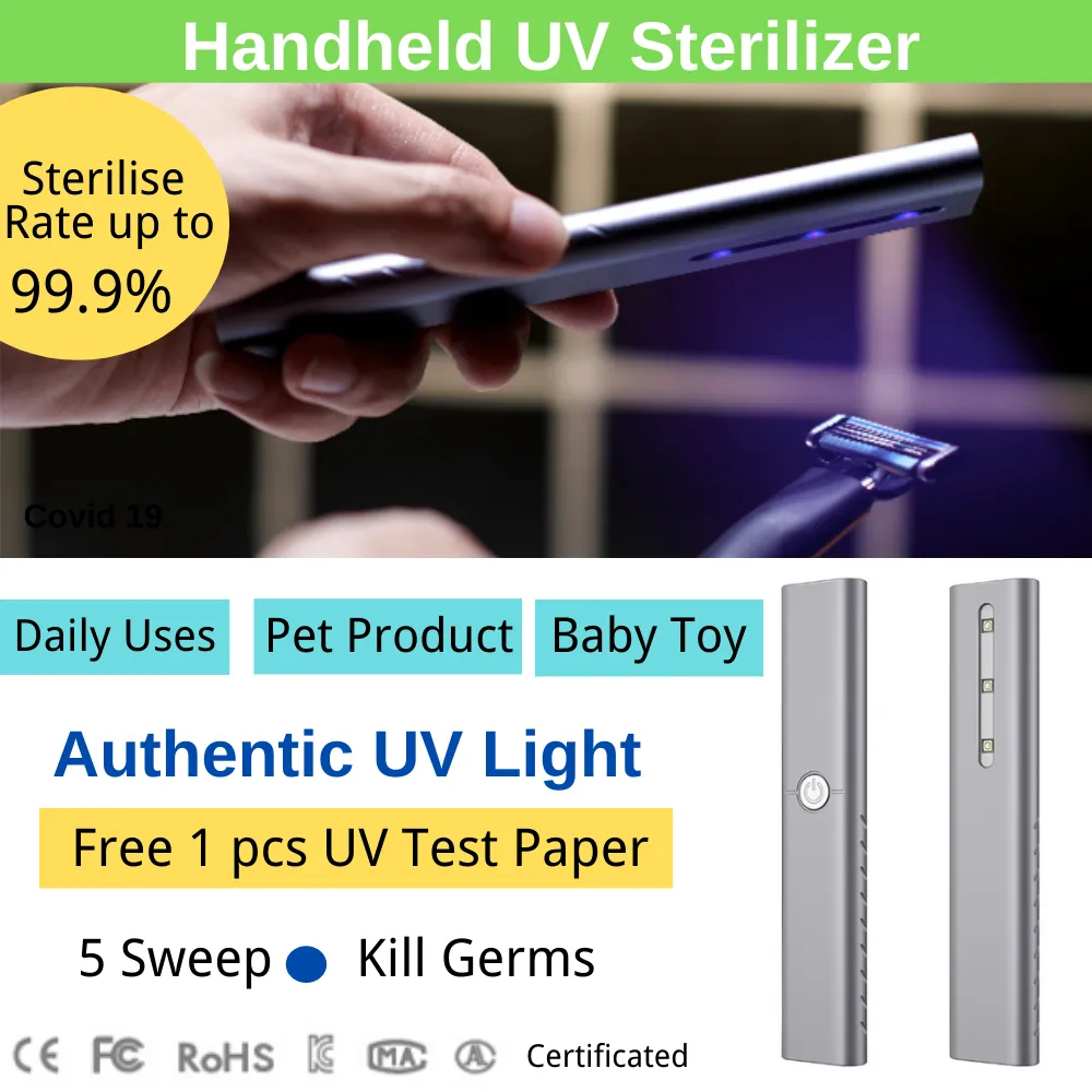 SG Local Seller Handheld UV Lights Sterilizer LED Portable Sanitizer Travel  Wand UV Disinfection Lamp USB Charge for Hotel Home Mask Kid Baby Toy  Wardrobe Car Toilet Pet Area Air Purifier Mothers