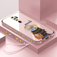 (คลังสินค้าพร้อม) เคสเคสมือถือสำหรับ OPPO A9 2020 /OPPO 2020 A5พร้อมสายคล้อง + หมวกการ์ตูนเด็กผู้หญิงขอบสี่เหลี่ยมเคสชุบชุบฝาหลังแบบนิ่ม