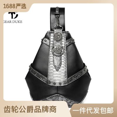 Guangzhou Foreign Trade Bag Womens Wholesale European And American Punk Snake Pattern Stitching Womens Shoulder Bag Large Capacity Chest Bag