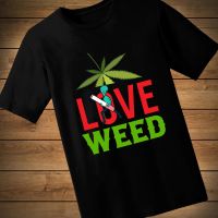 บุคลิกภาพผู้ชายและผู้หญิงรักพิมพ์ใบไม้ใหม่  Love Weed  เสื้อยืดแขนสั้นผู้ชายและผู้หญิงผ้าฝ้ายคุณภาพดีรอบคอ