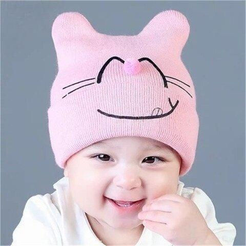 พร้อมส่ง-d-003-หมวกไหมพรมเด็ก-หมวกผ้าเด็กน้อยน่ารัก-หมวกมีหู-หมวกหูแมว-สีสดใส-มี-5-สี-เลือกสีได้