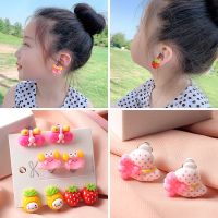 【YF】 New Cartoons Ear clip Sweet Acrylic Stud Earrings Crab Fruit Girls Cute Earing Korean Kawaii Earring Jewelry