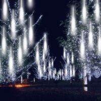 Christmas Light Outdoor Meteor Shower Light Falling Rain Light 8 Tube 192/384LED Snow Falling Icicle Cascading Light For Holiday