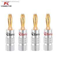 ✢ 4pcs Banana Connector 4mm Speaker banana plugs 24K gold plated 4mm Banana Jack match with 4mm binding post