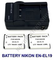 EN-EL19  ENEL19 แบตเตอรี่  แท่นชาร์จ  แบตเตอรี่พร้อมแท่นชาร์จสำหรับกล้องนิคอน Battery  Charger  Battery and Charger For Nikon Coolpix S32,S100,S2500,S2600,S2700,S2800,S3100,S3500,S3600,S4100,S4200,S4300,S4400,S5200,S5300,S6600,S6700,S6900