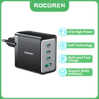 Rocoren เครื่องชาร์จ GaN 67W เครื่องชาร์จ USB 3.0 Type C PD พร้อม QC 4.0 3.0ที่ชาร์จเร็วสำหรับแล็ปท็อปแบบพกพา iPhone 15 14