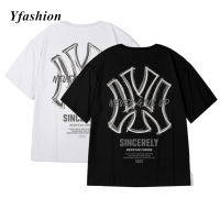 Yfashion เสื้อยืดขาตั้งกล้องพลัสไซส์สำหรับผู้ชาย,เสื้อยืดแขนแขนสั้นคอกลมพิมพ์ลายทรงหลวมเสื้อลำลองสำหรับคู่รัก