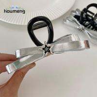 HOUMENG หนัง PU โบว์สีเงินกิ๊ฟติดผม Y2k ดาวส่วนบุคคลสำหรับเด็กผู้หญิงเครื่องประดับผม