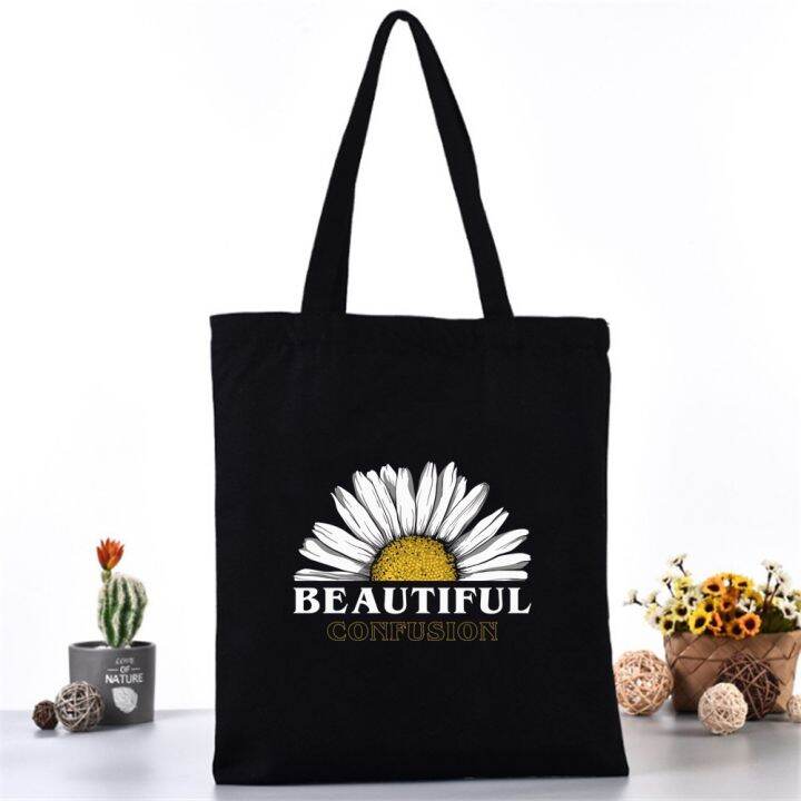 stylish-handheld-bag-versatile-shoulder-bag-daisy-print-handbag-casual-shopping-bag-printed-tote-bag