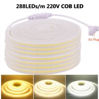 50m 100m COB LED Strip 220V IP67 Waterproof Outdoor COB Light 288LEDs/m RA90 Linear 3000K 4000K 6000K Flexible Ribbon Plug