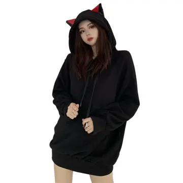 Plain black hoodie with cat outlet ears