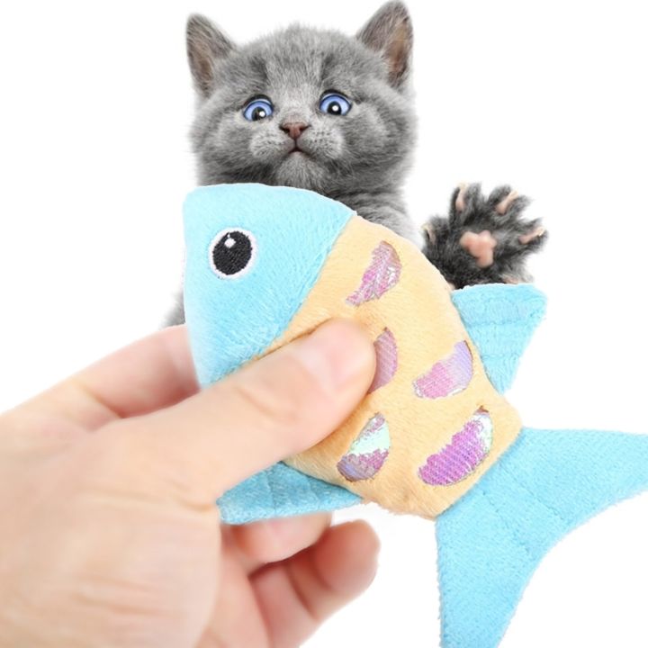 ของเล่นแมวของเล่นแมวทำจากผ้ากำมะหยี่-สำหรับแมวของเล่นลูกแมวของขวัญผลิตภัณฑ์สัตว์เลี้ยงของเล่นฝึกเคี้ยวให้รูปร่างปลาน่ารักกัดพร้อมเสียงสั่น