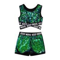 HOT★เด็กสาว Sequins ชุดกีฬาเงา Jazz Dance Ballerina เครื่องแต่งกายบัลเล่ต์ยิมนาสติกออกกำลังกาย Tankini ชุดสำหรับ Stage Performance