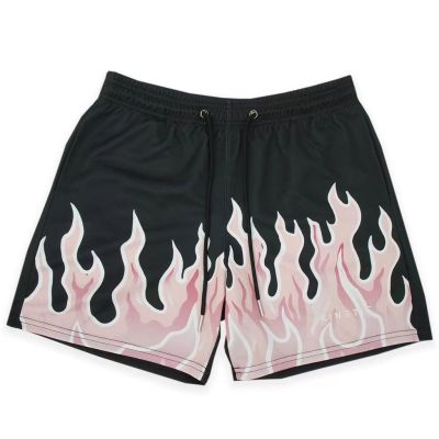 KINETIC Mens Sports Shorts Black Flame Quick Dry Breathable Basketball Fitness Running Logo Embroidered Shorts Beach Shorts