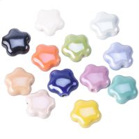 10pcs 14mm Star Flower Shape Shiny Glossy Glazed Ceramic Porcelain Loose Beads Lot For Jewelry Making DIY Crafts Beads