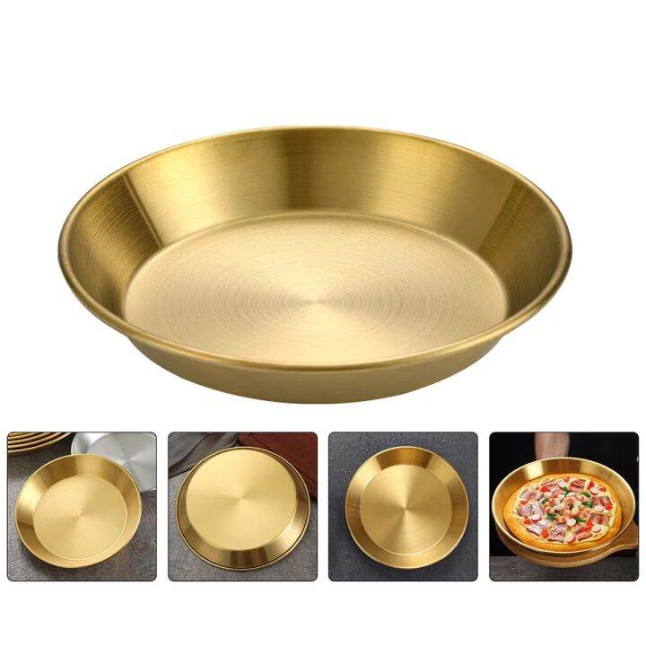 Korean-style Pan Pizza Plate Steel Stainless Serving Baking Round Snack ...