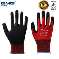 GMG  ถุงมือนิรภัย  เคลือบทรายไนไตรล์สีดำเปลือกไนล่อนสีแดง  ถุงมือทำงาน ทนต่อการสึกหรอ ทนต่อการฉีกขาด ถุงมือก่อสร้าง  ระบายอากาศได้ อ่อน การรับรอง EN388  การก่อสร้าง การซ่อมรถยนต์ การผลิตและอุตสาหกรรมอื่นๆ