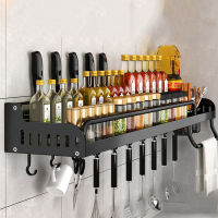 Kitchen Storage Shelf Wall-mounted Cookware Spice Racks Save Space Aluminum Holder Punch-free Hanging Rack Kitchen Organizers