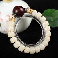 สร้อยข้อมือไม้ธรรมชาติสีงาช้างสีขาว Tagua Nut Rudraksha ลูกปัดยืดได้สำหรับผู้หญิงผู้ชายเครื่องประดับจักระของพระพุทธเจ้าการทำสมาธิโยคะ