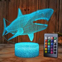 Shark 3D Illusion Lamp Christmas Gift Night Light Beside Table Lamp 16 Colors Auto Changing Desk Decoration Lamps Birthday